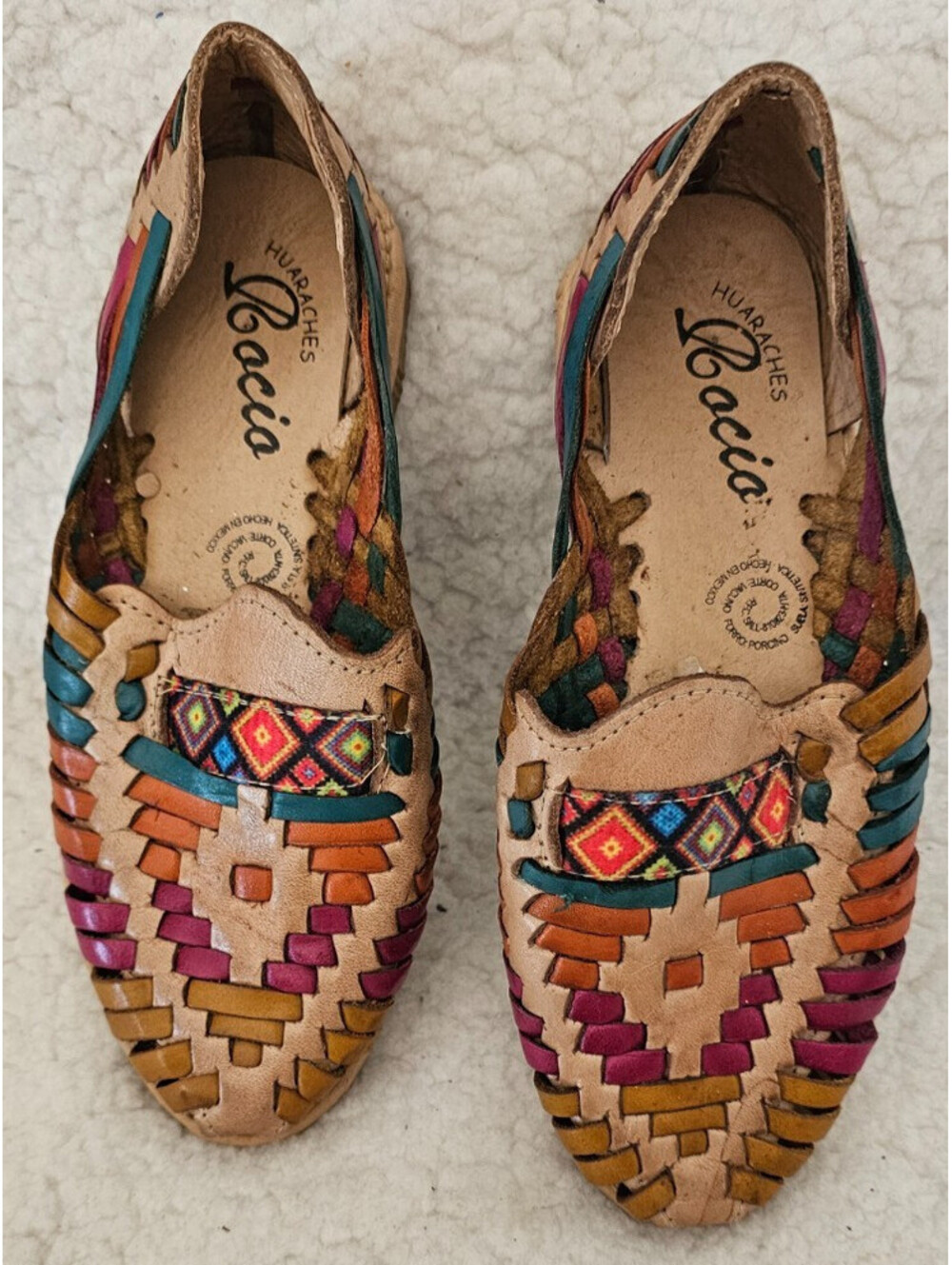 Women's Huaraches Rocia Sandals Multicolor Slip On Shoes Size 4 Cuteness Mexican